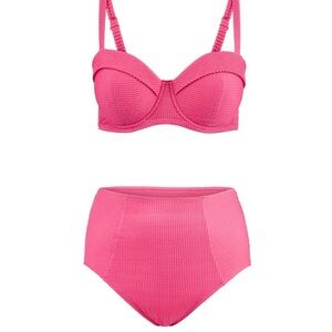 NWT Adore me Pink Swimsuit swim top size 38ddd high waisted bottoms size large